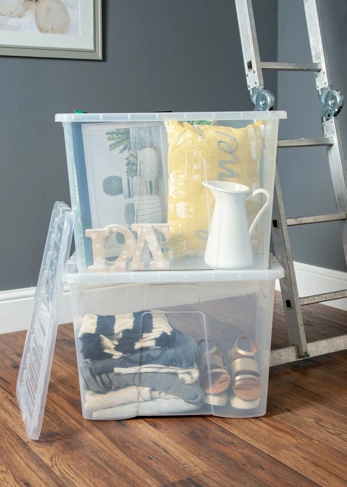 10X 80L Wham Large Crystal Stacking Plastic Storage Box Container Clear Clip Lid - Image 4 of 4
