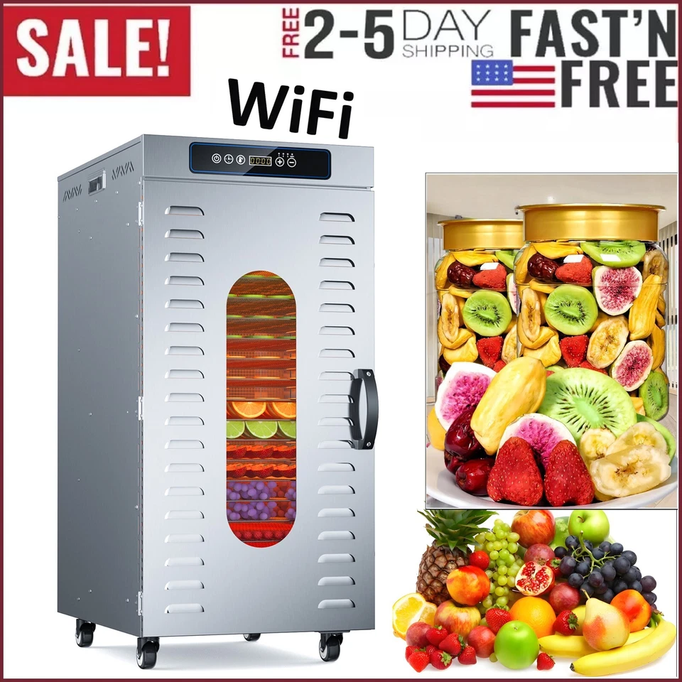 LIONCHO 20 Trays WiFi Commercial Food Dehydrators 1800W Stainless Steel Dryer Machine