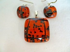 Orange Black Halloween Pendant Earring Set