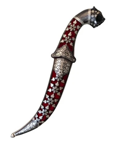 Hand made Damascus Steel blade Sikh/Rajput Holy Kripan silver koftgari work  12”