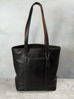 2003 Coach Hamptons Tote Black Full Grain Leather Gallery Bag Hangtag 5187 C3S