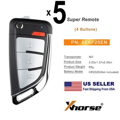 5x XHORSE Super Remote Flip Key Knife Style 4 Buttons For VVDI Key Tool XEKF20EN