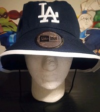 New Era MLB Navy Blue Los Angeles Dodgers Bucket Hat Cap with Chin Jaw String 