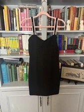 Guess Los Angeles Black Bodycon Mini Dress Brand Name On Straps Size Medium
