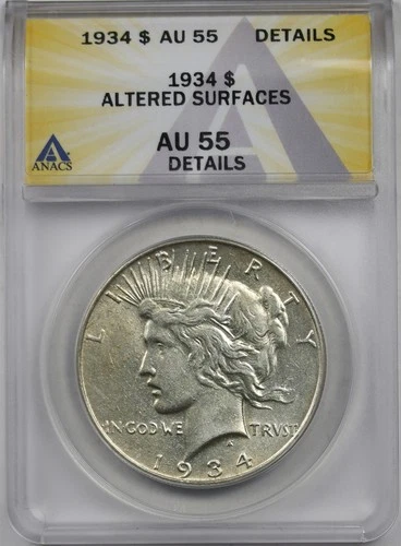 1934 $1 ANACS AU 55 Details Peace Silver Dollar