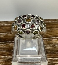 Vintage Sterling Silver Multicolor Gemstone Cluster Dome Ring Size 8.75