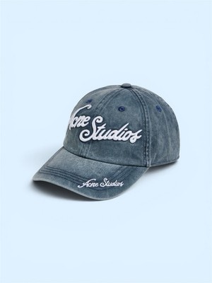 Acne Studios Tourist Logo Cap Faded Blue One Size Embroidered Cotton Twill Hat