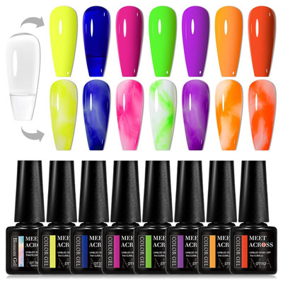 Nail Blooming Gel, 7 Neon Colors Gel Polish Set with Clear Blossom Gel Polish fo