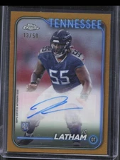 2024 Topps Chrome JC Latham Rookie Gold Refractor Auto /50 Titans