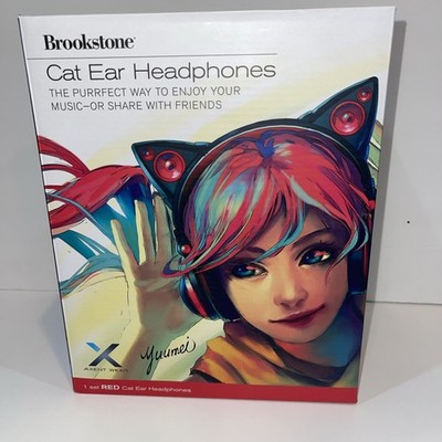Brookstone RED Cat Ear Headphones (Original Case, Mic, Headphone Cable) READ*