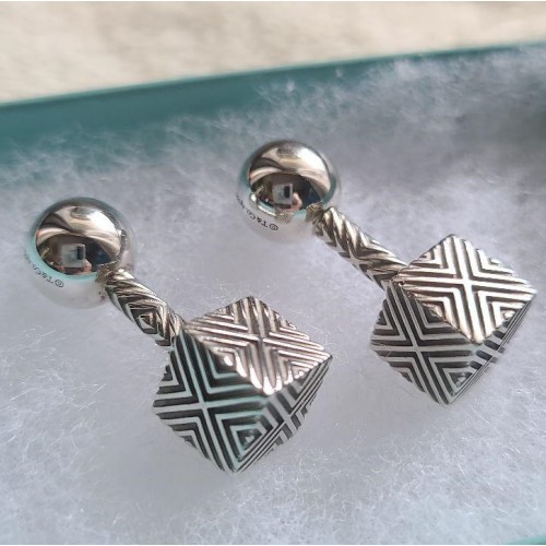 ティファニー テクスチャード　キューブ　Ag925 カフス Tiffany & Co. Ag925 Cube Shape Cufflinks [VG Condition
