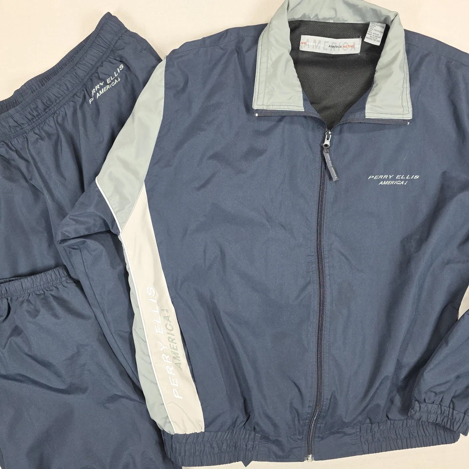 Conjunto de chándal Perry Ellis America Active L gris marino cortavientos para hombre años 90 Y2K Foto 2 de 4