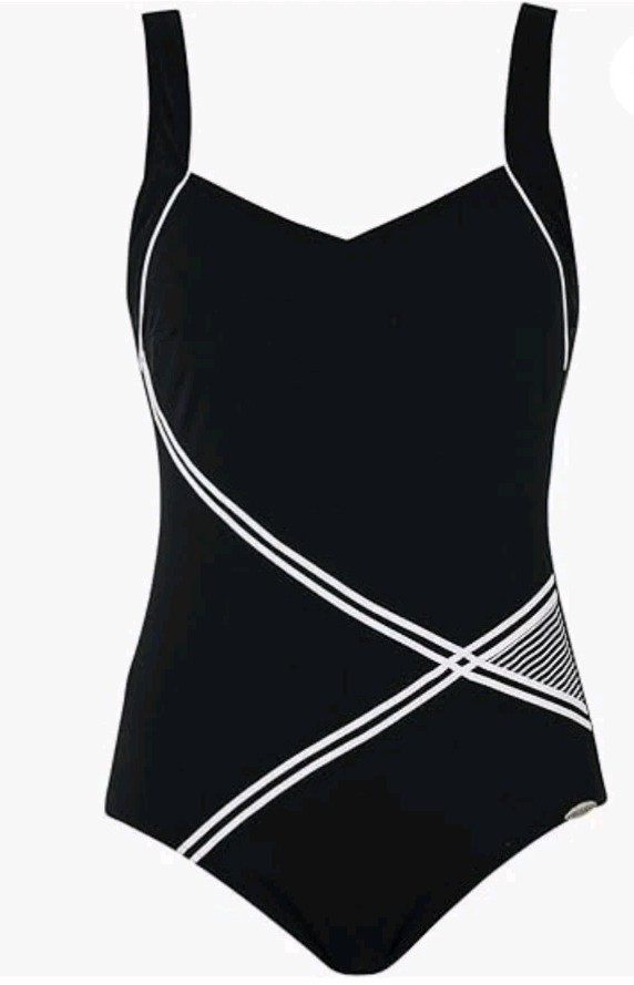 Traje de baño Sunflair Beach Fashion 72083 negro-blanco EU 42E UK 38 se adapta a 10 nuevo con etiquetas.