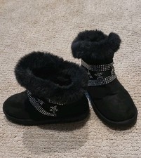 Girls Stylish Black Boots with Rhinestones Crystals Size 3