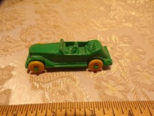 VTG Plastic Toy Car Green with Yellow Tires
