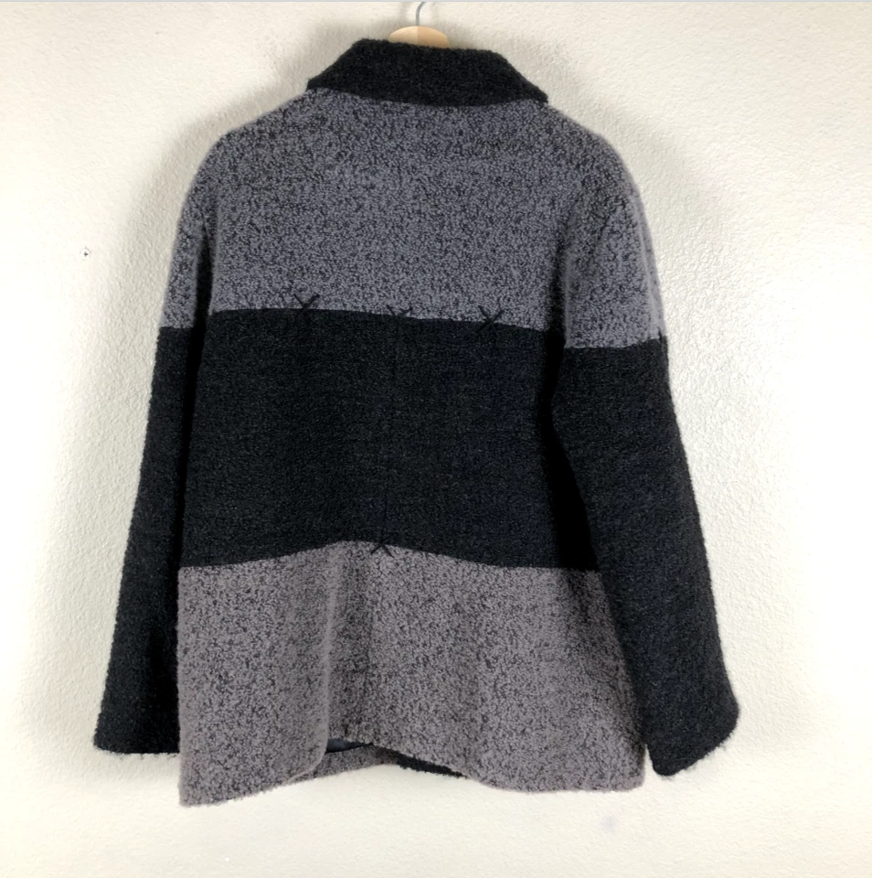 Chaqueta de diseño Utex para mujer grande gris lana Boucle bloques de colores botón forrado frontal Foto 2 de 4