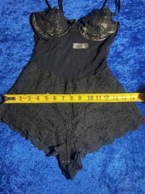 Vintage Victorias Secret Lingerie Size 34c Black Mesh Lace Romper Bodysuit