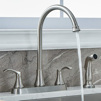 3 Hole or 4 Hole Two Handle Kitchen Faucet with Side Sprayer, Commercial Lead-Fr
