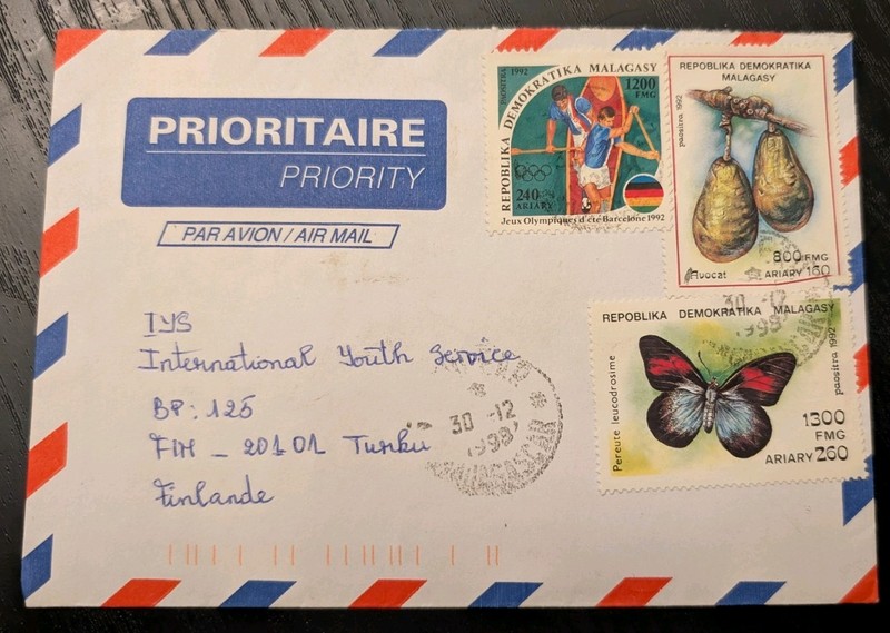 ++ MADAGASCAR 1998 AIRMAIL COVER to Finland Envelope Butterfly Stamp Collection