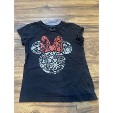 Disney Store Minnie Mouse Graphic T Shirt Kids Size S 5 6 Black Glitter Bow