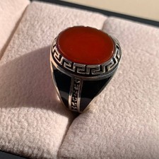 Natural Real Handmade Red Agate Aqeeq Genuine 925 Sterling Silver Ring For Men