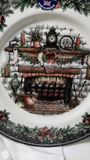 Royal Stafford 12 pc FIREPLACE DINNER & SALAD PLATES Christmas Eve England NEW