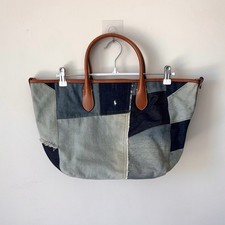 Polo Ralph Lauren Bellport Patchwork Medium Tote Bag Denim Multi Leather 2-Way