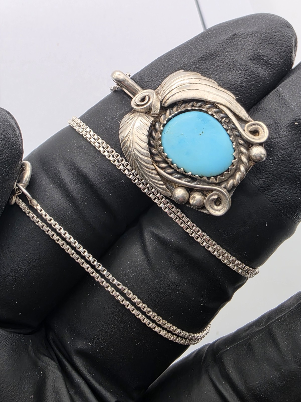 Native American Solid Sterling Turquoise Pendant … - image 6