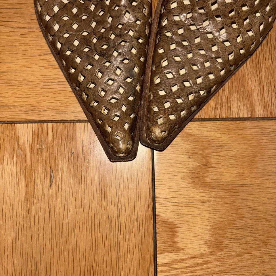Vero Cuoio Euenti Woven Leather Mules Pointed Toe Slides Italy Brown EU 36 - Image 3 of 4