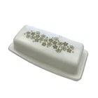Vintage Pyrex Green Spring Blossom Crazy Daisy Milk Glass Butter Dish w/Lid USA