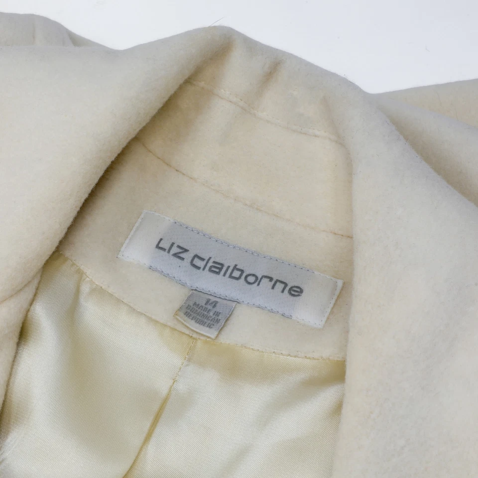 Abrigo largo vintage Liz Claiborne mezcla de lana crema para mujer 14 minimalista clásico Foto 3 de 4