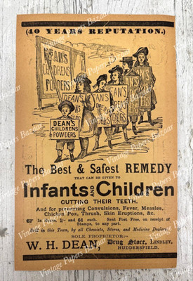 W H Dean Dean's Children Powders Lindley Huddersfield 1913 antiker Druck Werbung