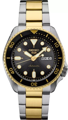 Seiko 5 Sports Charcoal Dial Two-Tone Stainless Steel Round Men's Watch SRPK22