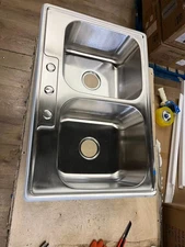 33x22 Drop In Topmount Double Bowl Kitchen Sink 18 Gauge Stainless Steel Sink