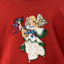 Fruit of the Loom Made USA Red Large Christmas Sweatshirt VTG Grandma Angel