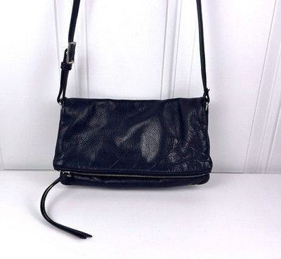 Margot Crossbody Purse Black Leather Fold Over Small Moto Boho Bag