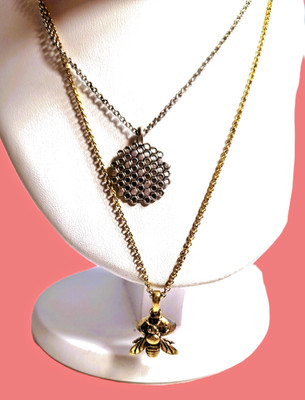 New With Tags Lucky Brand Honey Bee Necklace  Silver & Gold Colors Double Strand