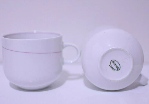 2 Rare Vtg Pink Line Mid Cent Modern Arzberg China White Coffee Mug 4 Germany 9