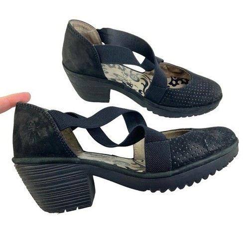 EU 38 Fly London Black Perforated Suede Block Heel Sandals - Picture 4 of 8