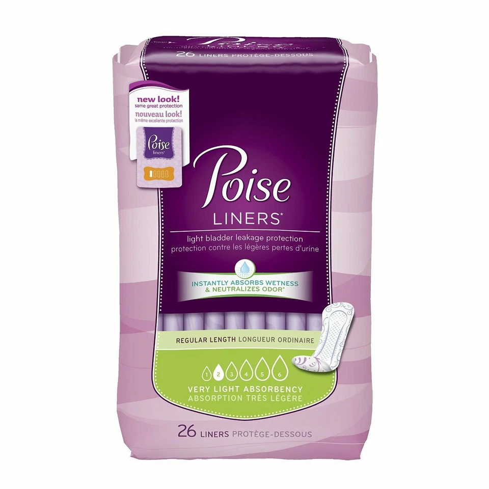 Poise Incontinence Liner, 7-1/2 Inch Length, Light Absorbency, Pack of 26