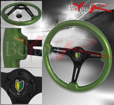 350mm Grip Control Light Weight Green Wood Steering Wheel Beginner Leaf Horn