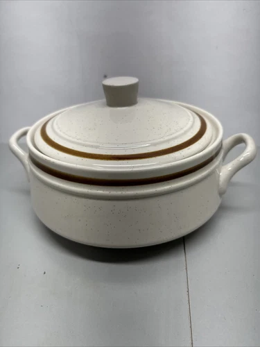 Old Brook Collection Stoneware JAPAN Casserole w/Lid 1.5 Quart brown stripe