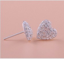 Women Sterling silver Heart White Gemstone Crystal Stud Earrings Gift Box K16