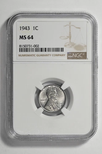 1943 1c Lincoln Steel Wheat Cent NGC MS 64 New Holder