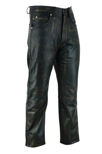 Premium Distressed Brown Genuine Leather Men's Motorcycle Biker Pant - Picture 2 of 4