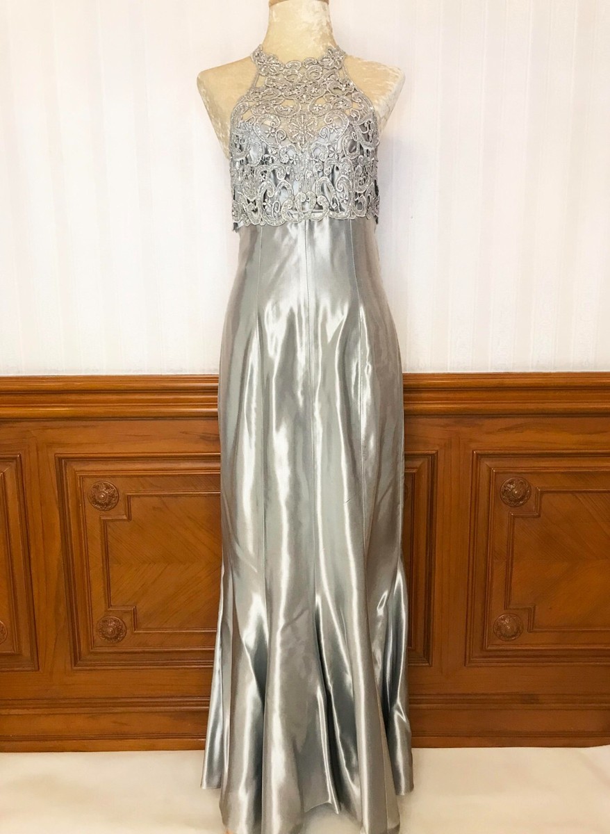 silver vintage bridesmaid dresses Vintage Lace Appliqued Silver Bridesmaid Dresses with Thigh Split ARD1759