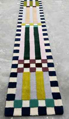 Hoxton Checkered Runner Loop & Cut Hand Tufted Handmade Rug Pure 100%Nz Wool