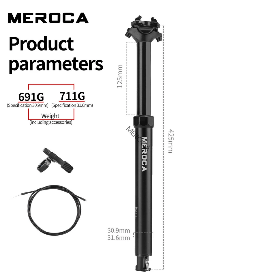 MEROCA MTB Seat Post Dropper Post 27.2/30.9/31.6mm Internal Cable Mountain Bike - image 4 of 4