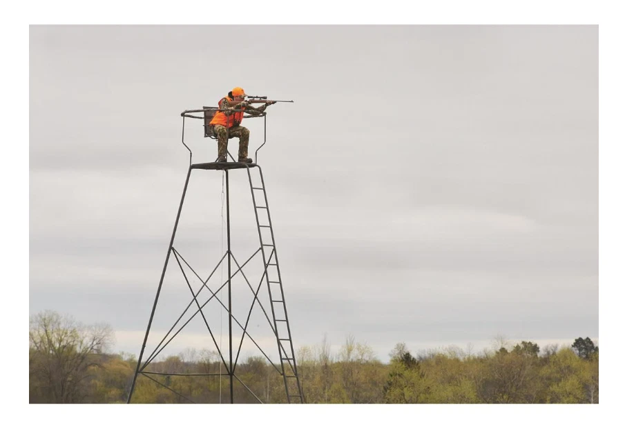 20 Feet Tall Portable Tripod Swivel Seat Round Hunting Stand Ladder with Chair - Image 4 of 4