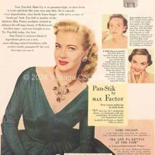 1952 Max Factor Pan Stik Makeup Lori Nelson photo art decor vintage print ad